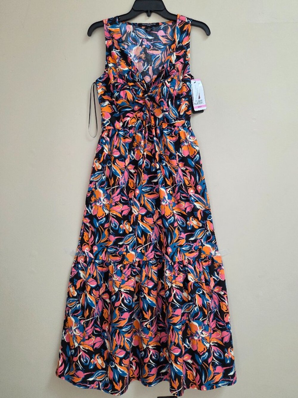French Connection Twist Front Dress Size S Floral Maxi Cotton Dress Feminine